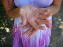 purple dress hands